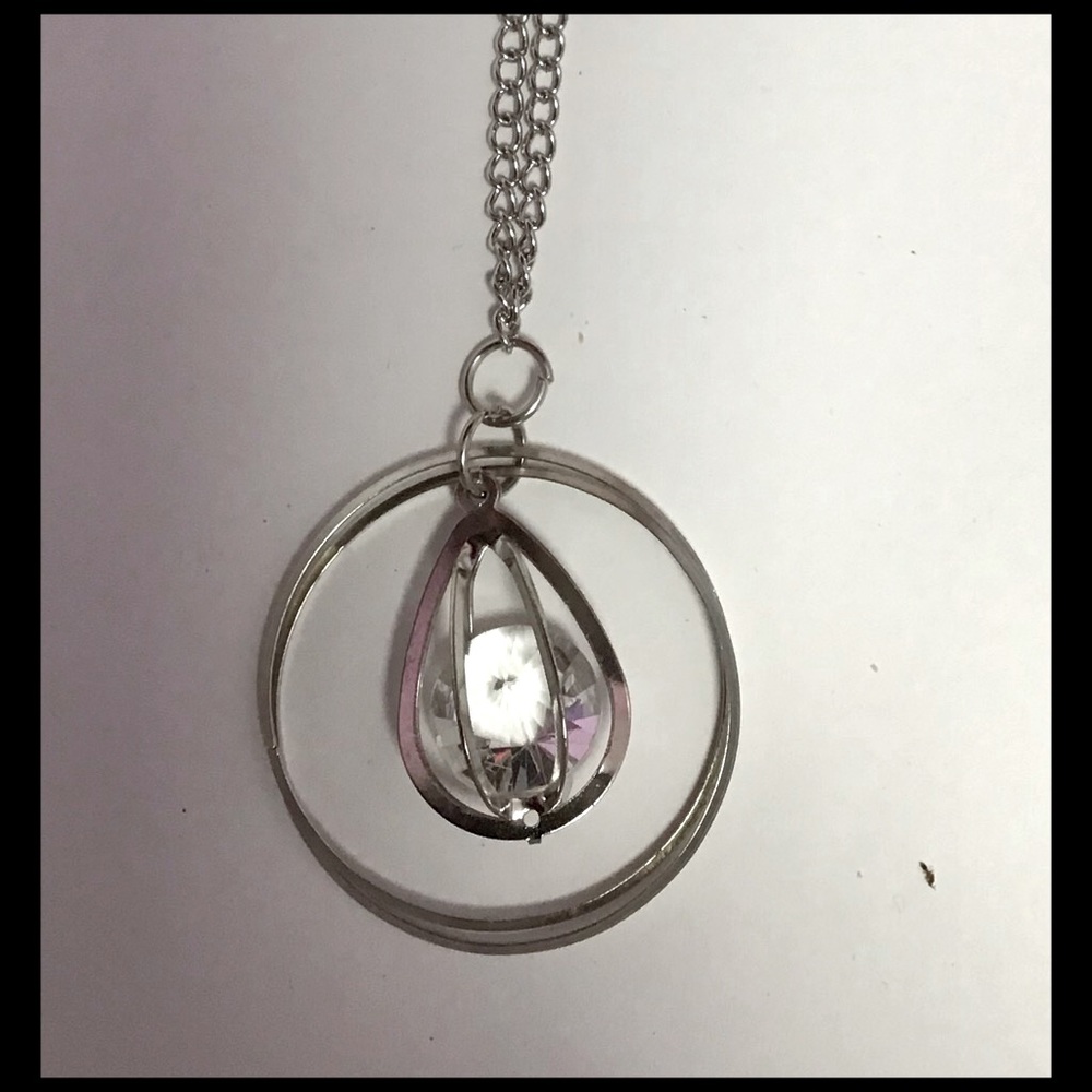 24” Silver & Glass Bead Pendant Statement Necklace